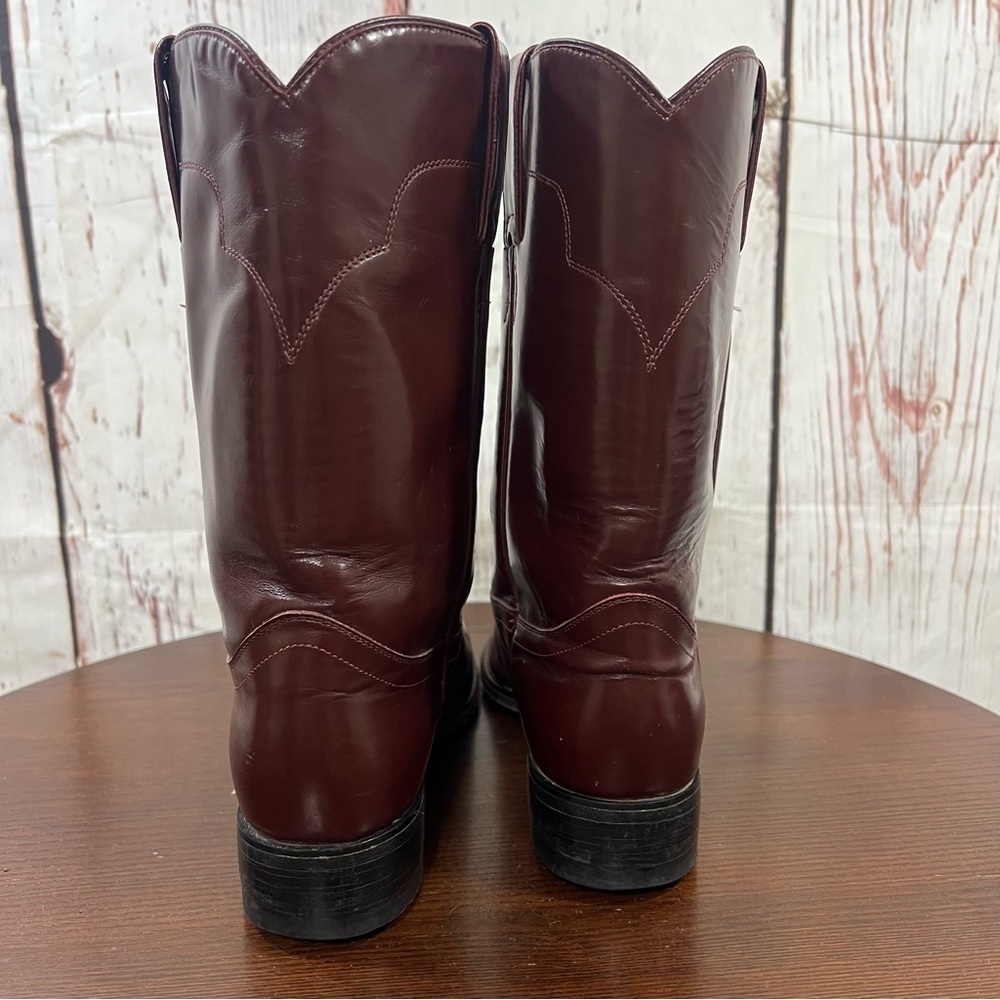 Tony Lama Vintage Cherry colored Men's Brown Leather Western Roper Boots 8B - Picture 4 of 16
